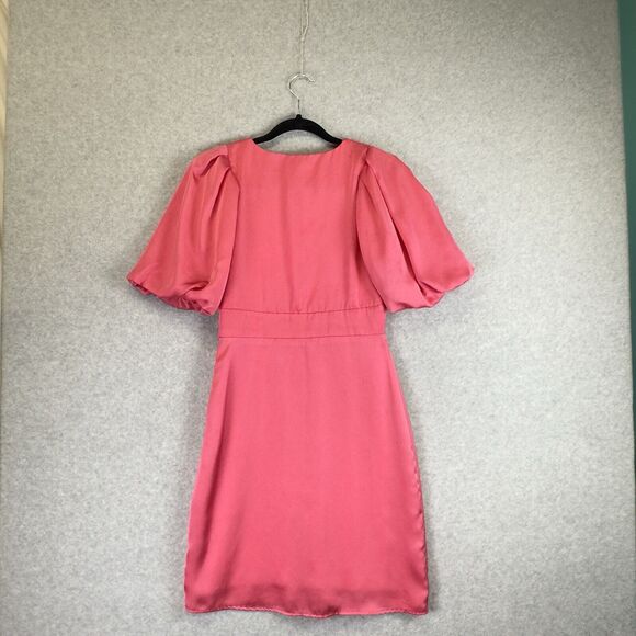 Halogen Pink Satin Dress Size‎ XS Puff Sleeve V-neck Short Dress Feminine Dainty - Picture 8 of 15